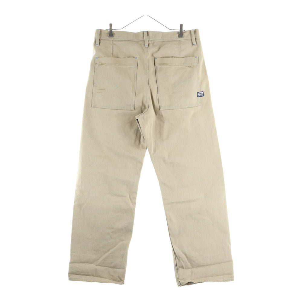 G-STAR RAW(ジースターロウ) ロゴデザインボタン ダメージ加工 マルチポケット ジップアップ デニムパンツ ベージュ