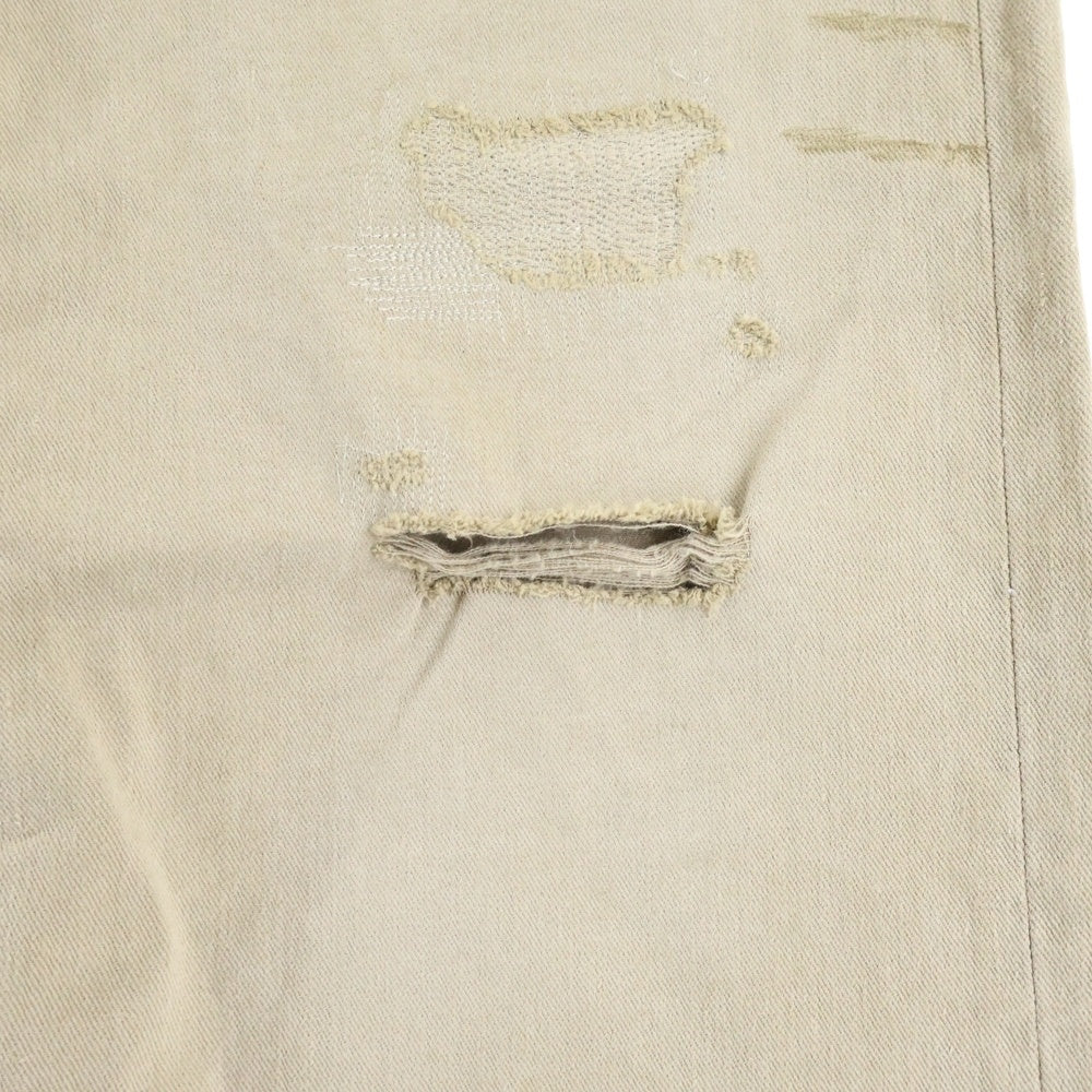 G-STAR RAW(ジースターロウ) ロゴデザインボタン ダメージ加工 マルチポケット ジップアップ デニムパンツ ベージュ