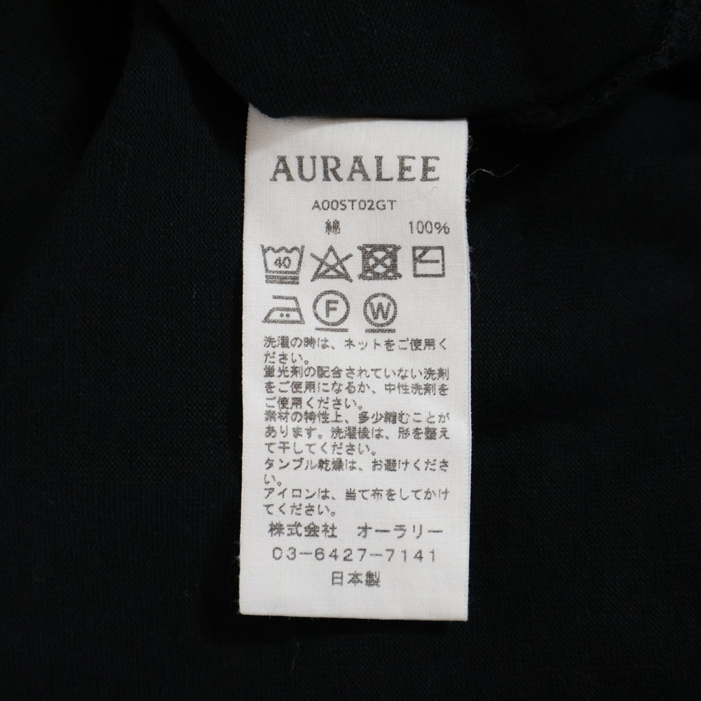 AURALEE(オーラリー) LUSTER PLAITING TEE ラスター プレーティング コットン 半袖Tシャツ カットソー ブラック A00ST02GT
