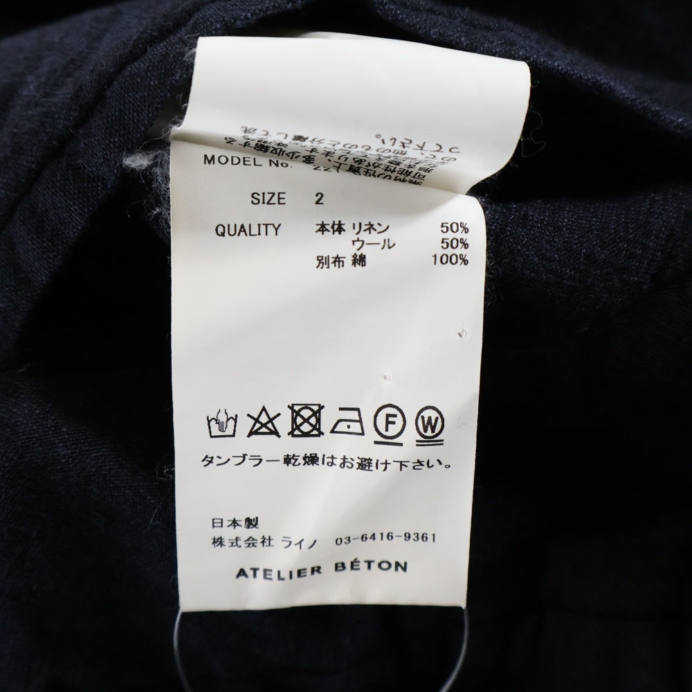 ATELIER BETON(アトリエべトン) 日本製 リネンウール イージーパンツ ネイビー 221-06A