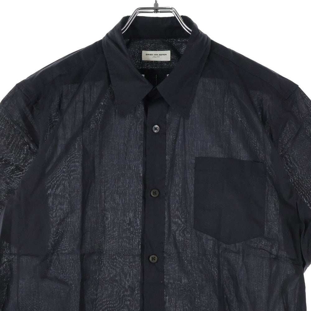DRIES VAN NOTEN(ドリスヴァンノッテン) ハンガリー製 コットン シアー 半袖シャツ ブラック