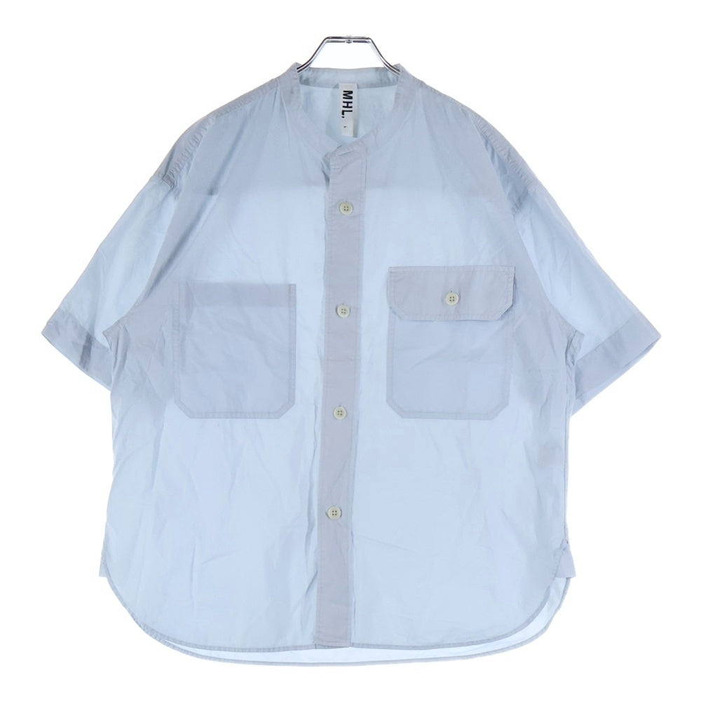 MARGARET HOWELL(マーガレットハウエル) 24SS COTTON RAMIE POPLIN コットン ラミー ポプリン 半袖シャツ ブルー 596-4150520