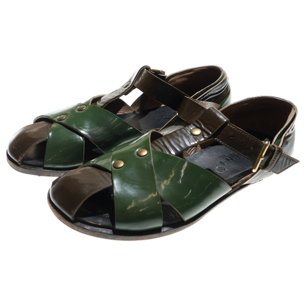 MARNI(マルニ) エナメルレザー ベルトストラップ レザーサンダル レディース ローカットシューズ カーキ