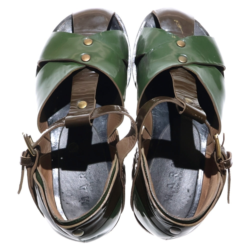 MARNI(マルニ) エナメルレザー ベルトストラップ レザーサンダル レディース ローカットシューズ カーキ