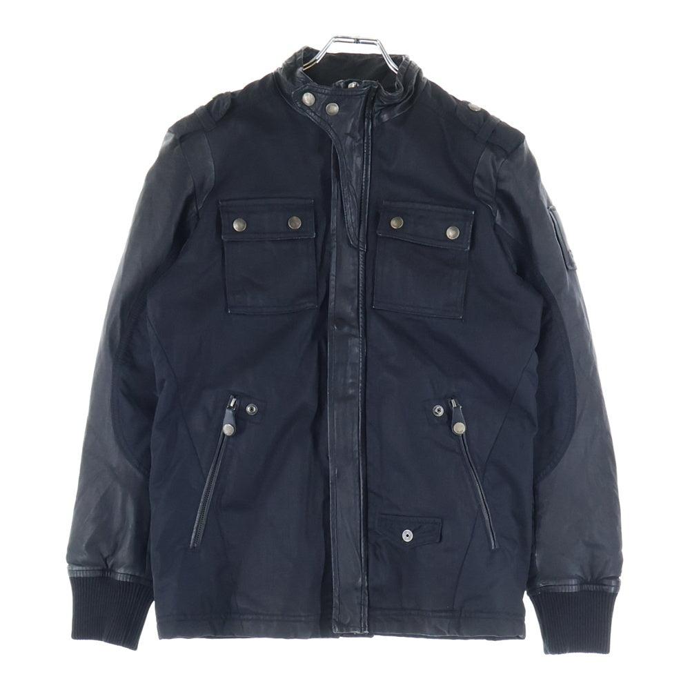 DIESEL(ディーゼル) 異素材切替 コーティング ジップアップ バイカージャケット ブラック