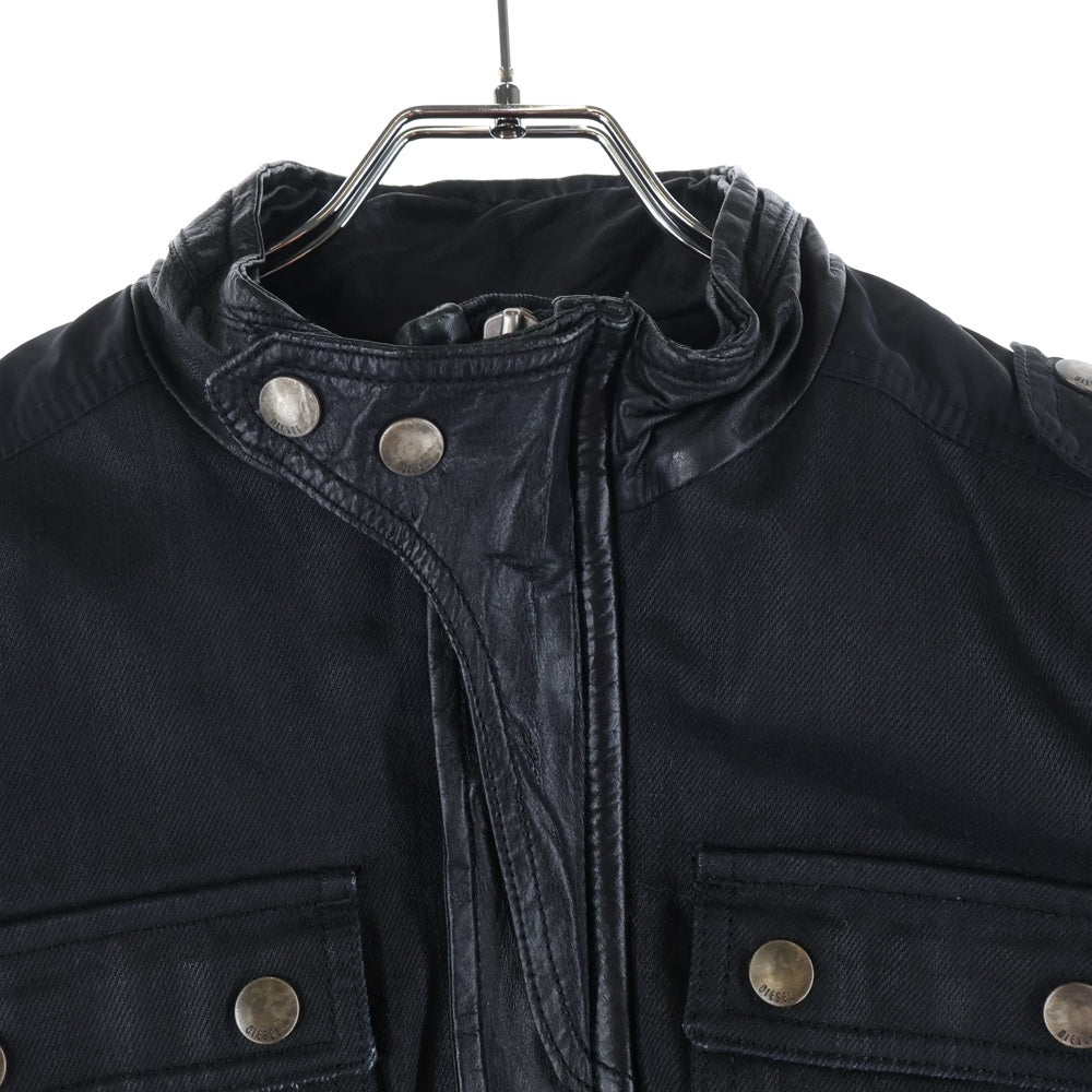 DIESEL(ディーゼル) 異素材切替 コーティング ジップアップ バイカージャケット ブラック