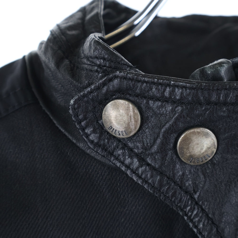 DIESEL(ディーゼル) 異素材切替 コーティング ジップアップ バイカージャケット ブラック