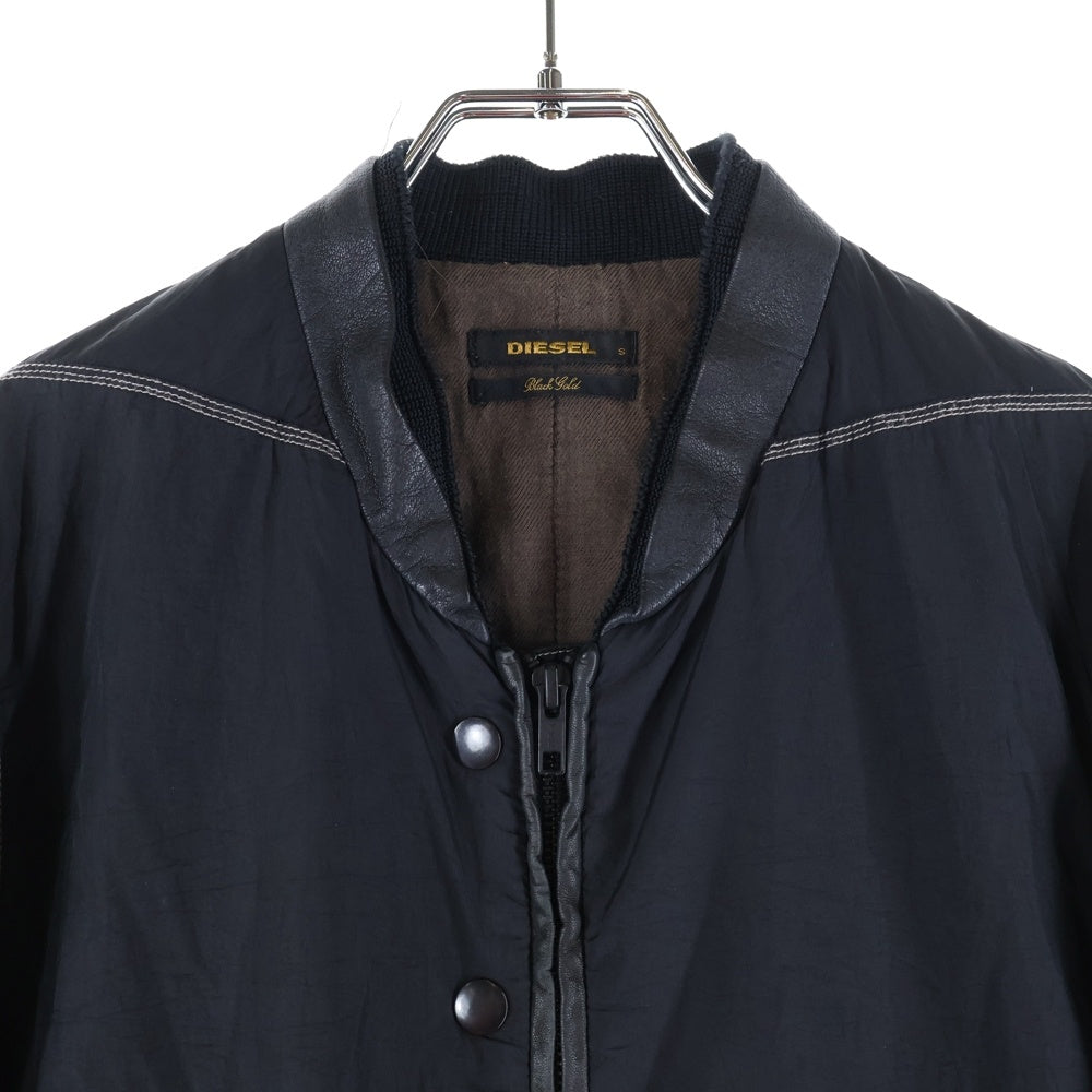 DIESEL BLACK GOLD(ディーゼルブラックゴールド) 異素材切替 シープスキン ジップアップ ナイロンジャケット ブラック