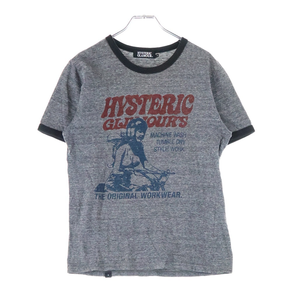 HYSTERIC GLAMOUR(ヒステリックグラマー) プリント 半袖 リンガーTシャツ カットソー グレー 0293CT01
