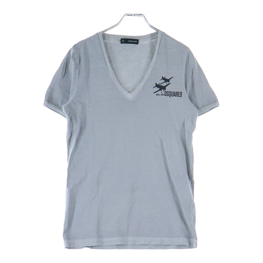 DSQUARED2(ディースクエアード) Vネック フロントロゴプリント 半袖Tシャツ カットソー グレー