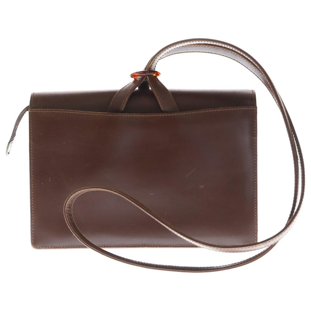 GIORGIO ARMANI(ジョルジオアルマーニ) アジャスター付き ロゴ刻印 レザーショルダーバッグ ブラウン