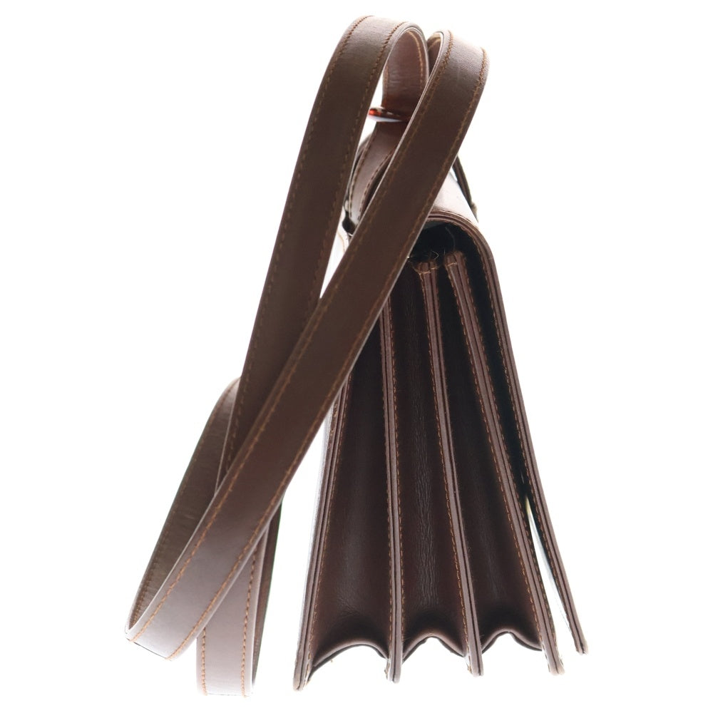 GIORGIO ARMANI(ジョルジオアルマーニ) アジャスター付き ロゴ刻印 レザーショルダーバッグ ブラウン