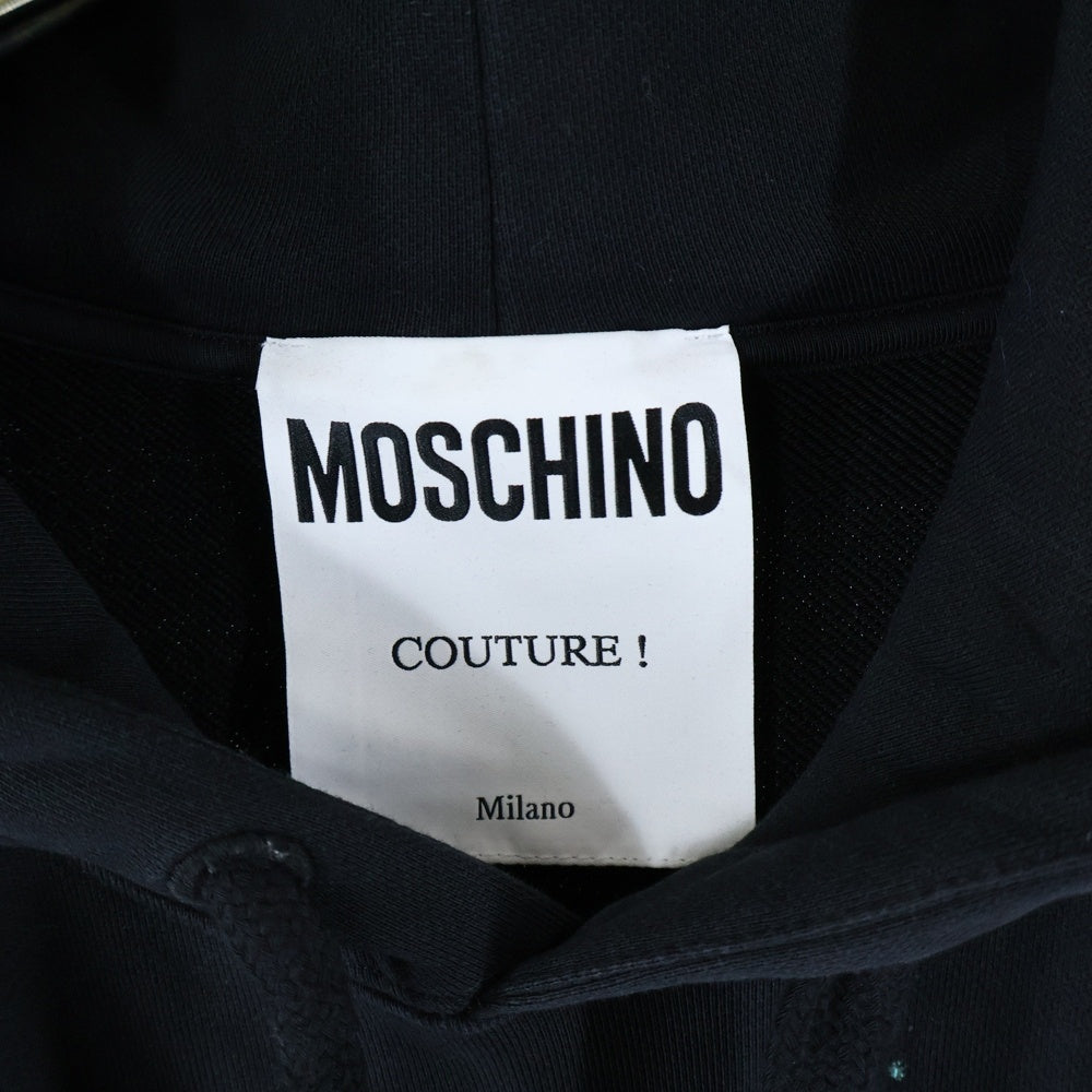 MOSCHINO(モスキーノ) 24SS LOGO PRINTED DRAWSTRING HOODIE ロゴプリント ペインティングデザイン スウェット プルオーバーパーカー ブラック 241ZRA17172028