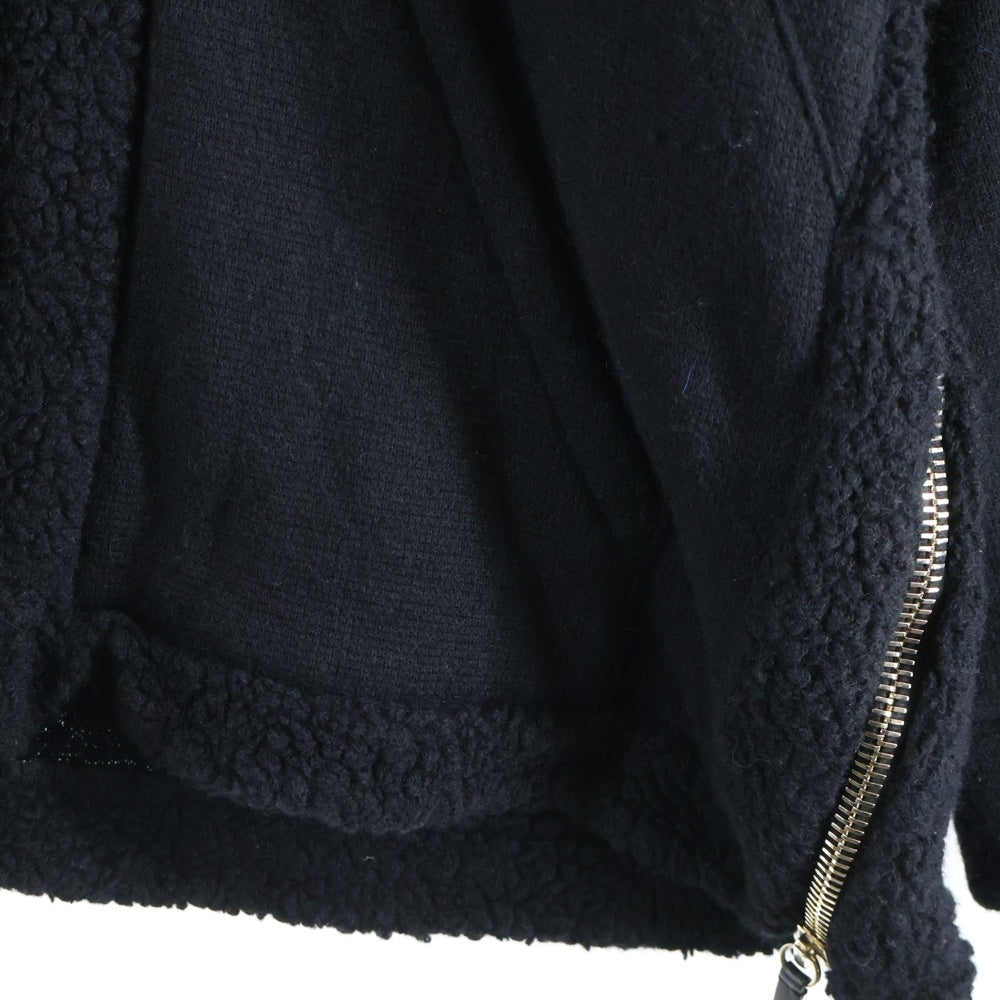 GIUSEPPE ZANOTTI(ジュゼッペ ザノッティ) フロントロゴ刺繍 ボア切り替え ジップアップスウェットパーカー フーディー ブラック