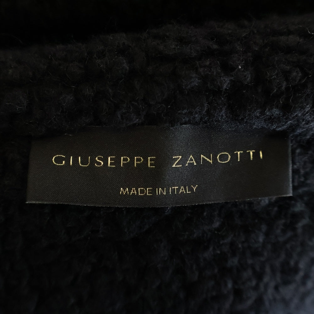 GIUSEPPE ZANOTTI(ジュゼッペ ザノッティ) フロントロゴ刺繍 ボア切り替え ジップアップスウェットパーカー フーディー ブラック