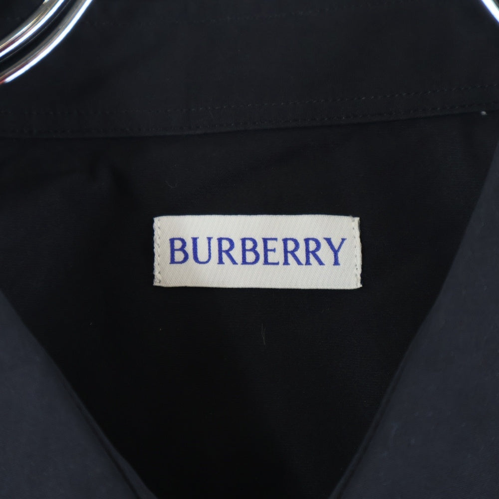 BURBERRY(バーバリー) エンブロイダリー ロゴ チェック 長袖 シャツ ブラック 8091925
