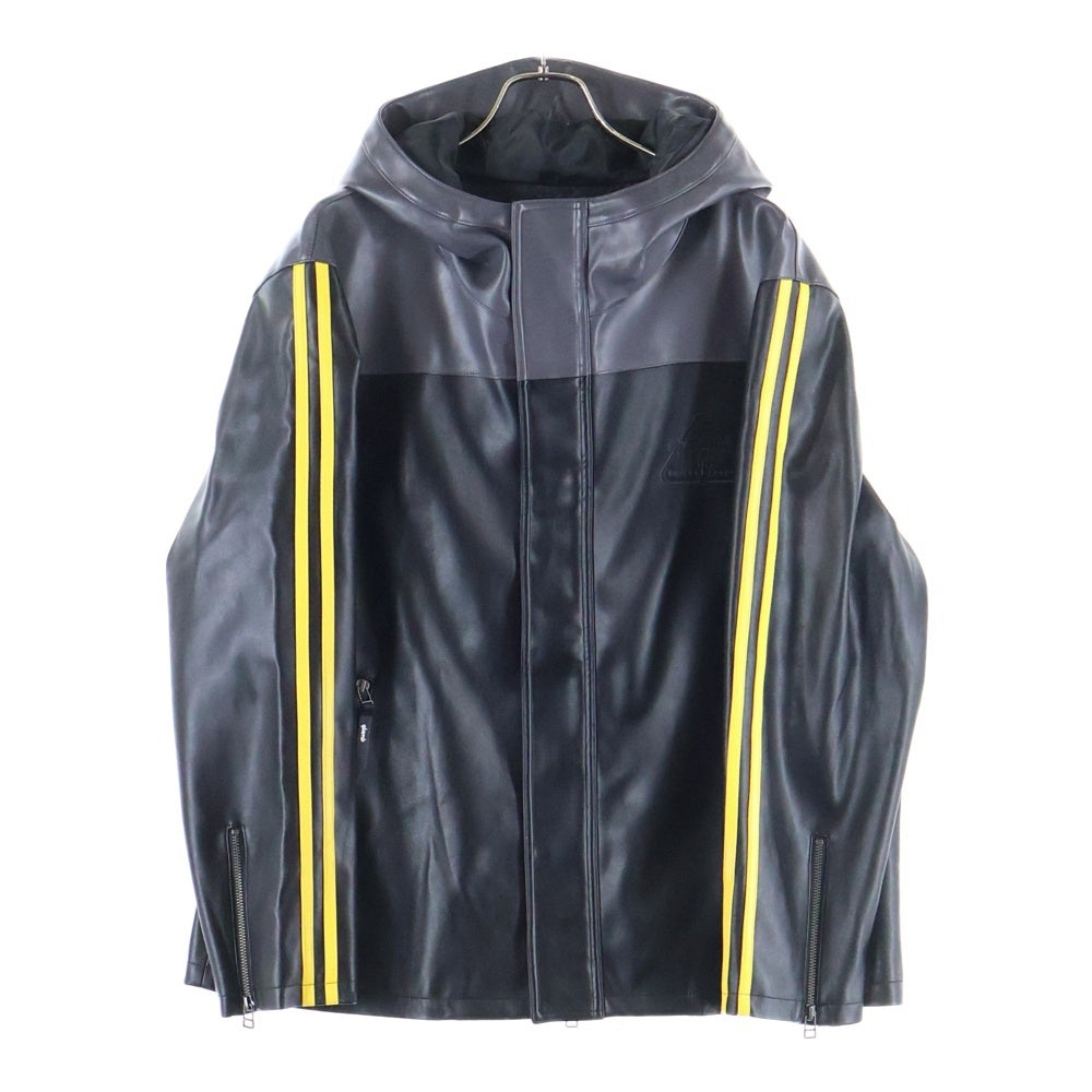 glamb(グラム) ×HIDE LAMB LEATHER LINE PARKA ヒデ ラム ライン ジップアップパーカー フーデッドレザージャケット ブラック