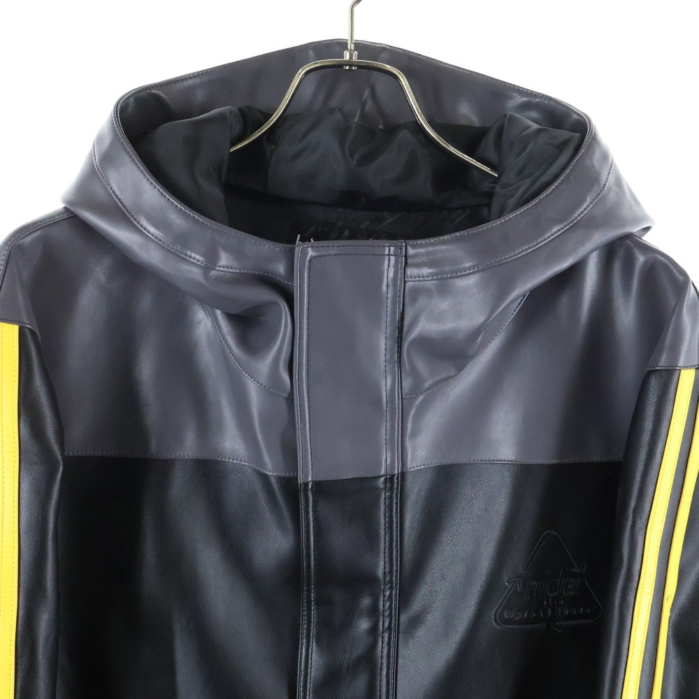 glamb(グラム) ×HIDE LAMB LEATHER LINE PARKA ヒデ ラム ライン ジップアップパーカー フーデッドレザージャケット ブラック