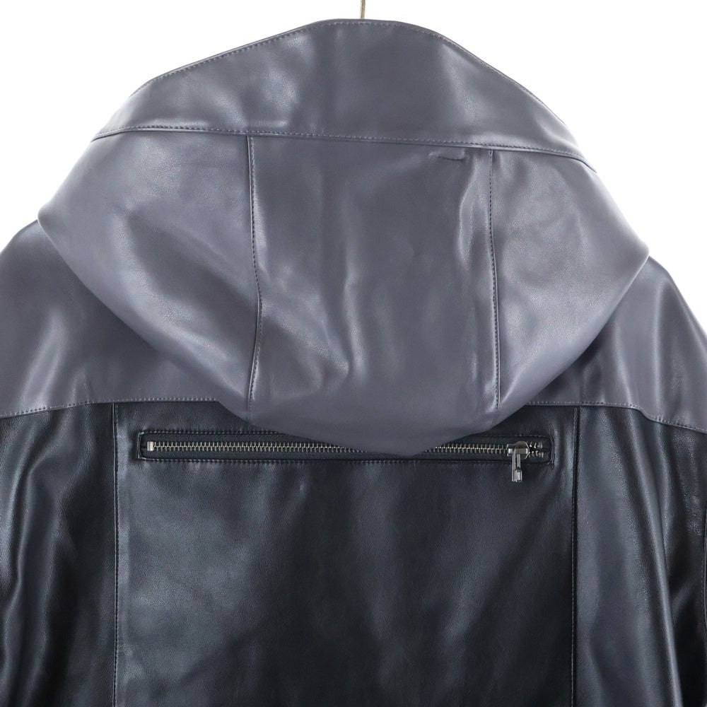 glamb(グラム) ×HIDE LAMB LEATHER LINE PARKA ヒデ ラム ライン ジップアップパーカー フーデッドレザージャケット ブラック