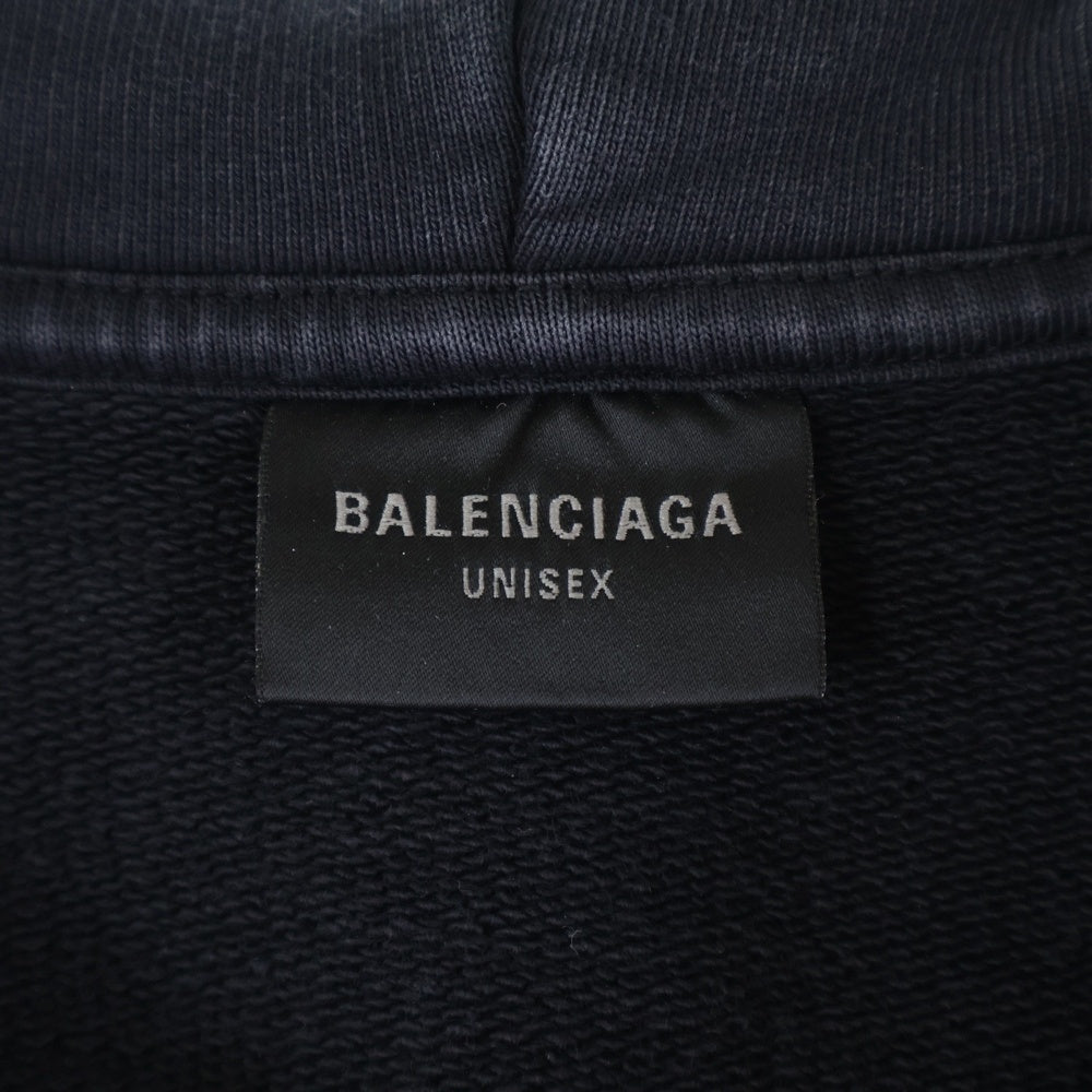 BALENCIAGA(バレンシアガ) Painted Zip-up Hoodie ダメージ加工 バックペイント ジップアップフーディ スウェットパーカー ブラック 803264 TRVU1