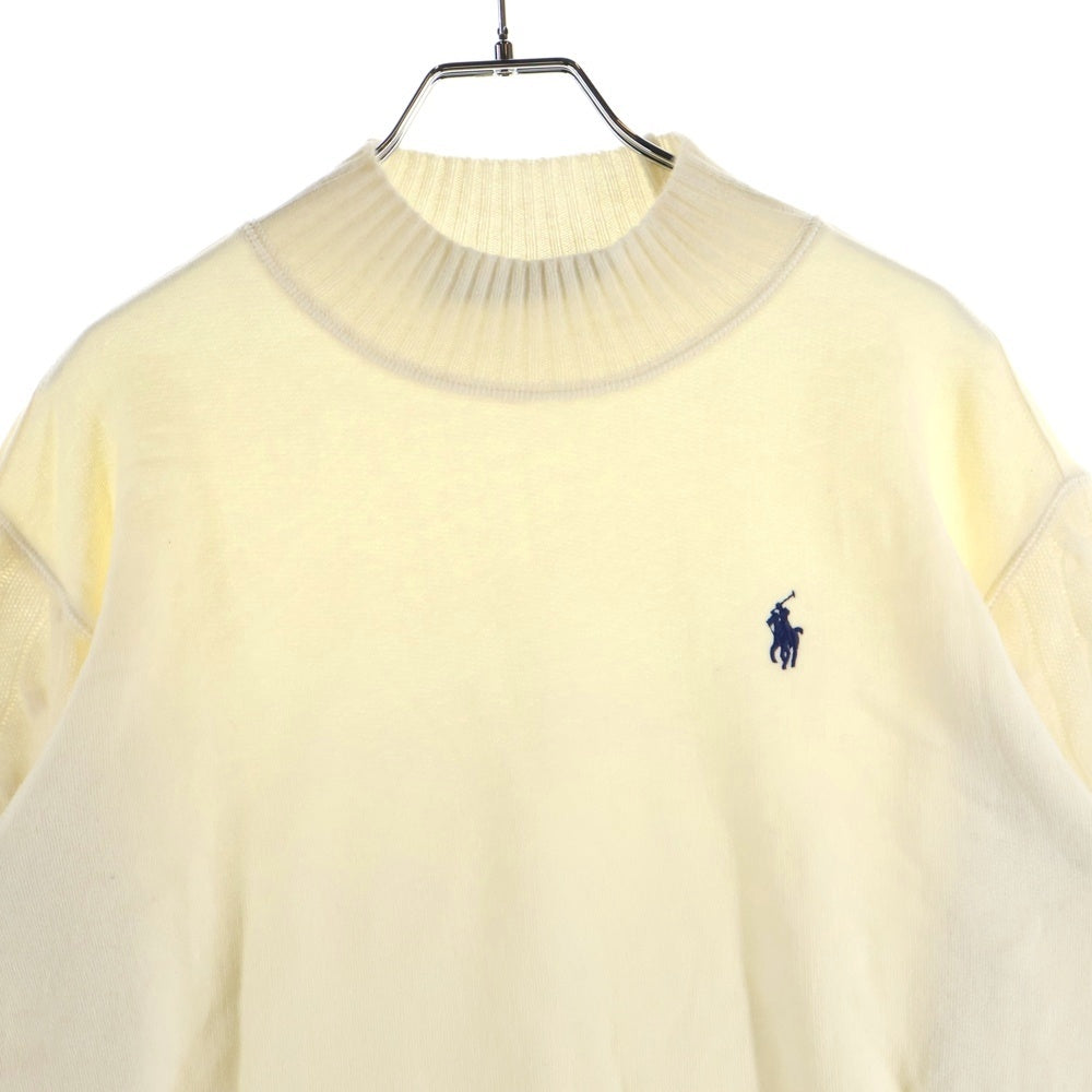 POLO RALPH LAUREN(ポロラルフローレン) 胸ロゴデザイン アーム切り替え モックネック ニット レディース セーター ホワイト
