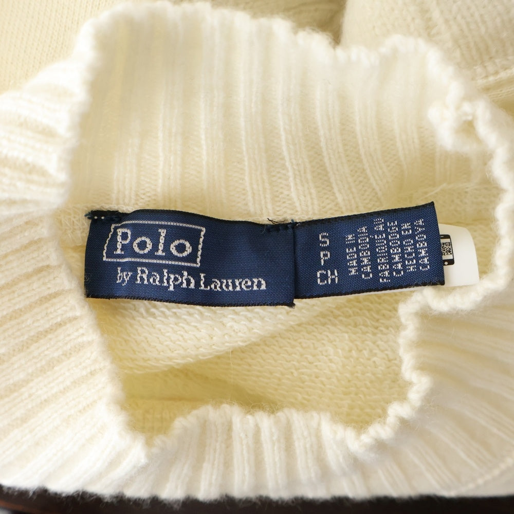 POLO RALPH LAUREN(ポロラルフローレン) 胸ロゴデザイン アーム切り替え モックネック ニット レディース セーター ホワイト