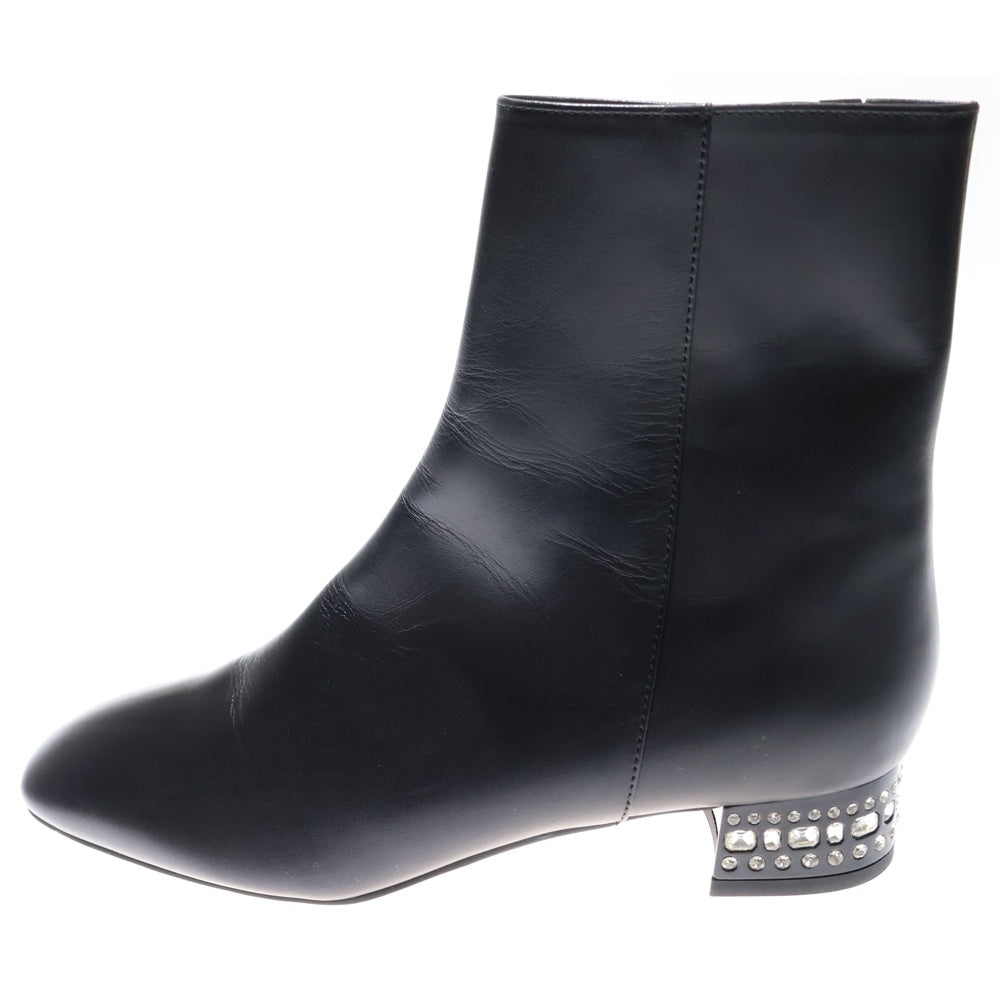 JILL STUART(ジル スチュアート) ヒールストーンデザイン サイドジップ レザー ブーツ レディース ブラック