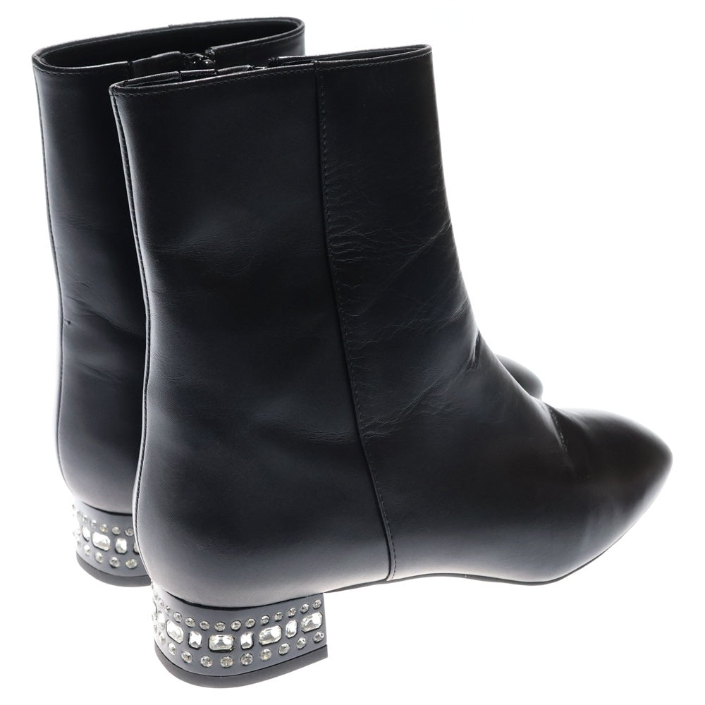 JILL STUART(ジル スチュアート) ヒールストーンデザイン サイドジップ レザー ブーツ レディース ブラック