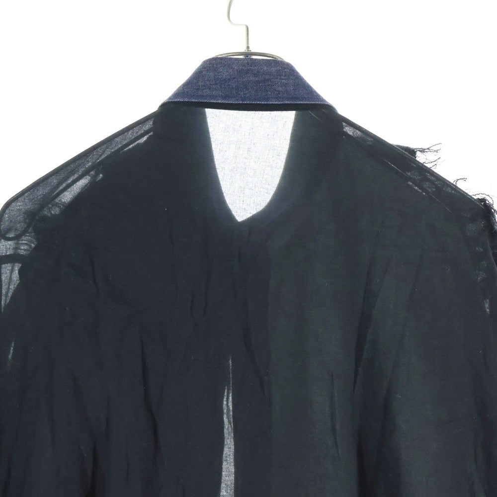 Yohji Yamamoto FEMME(ヨウジヤマモトファム) 22AW デニムレースコンビネーション ロングアシンメトリー コットン長袖シャツ ブラック/インディゴ FE-B15-822