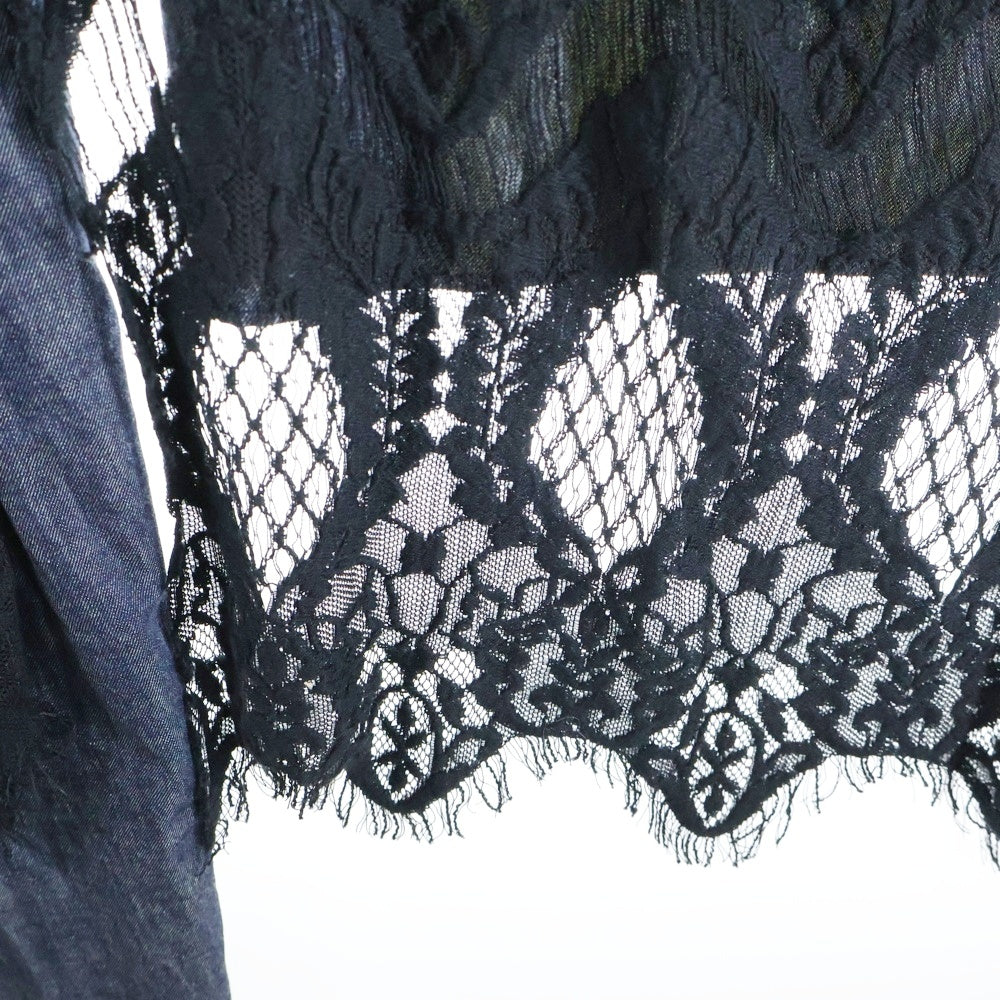 Yohji Yamamoto FEMME(ヨウジヤマモトファム) 22AW デニムレースコンビネーション ロングアシンメトリー コットン長袖シャツ ブラック/インディゴ FE-B15-822