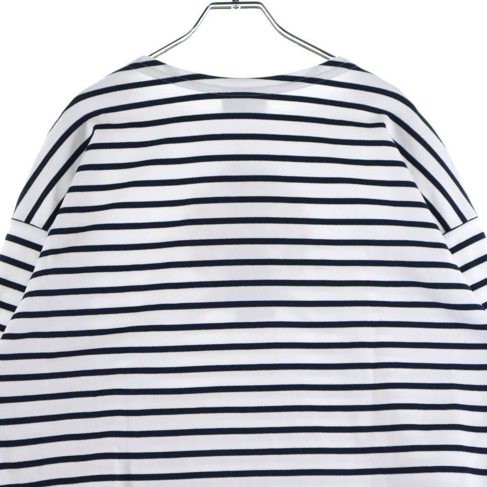 TOMMY HILFIGER(トミーヒルフィガー) エンブレムロゴ刺繍 ボーダー コットン 長袖Tシャツ カットソー ホワイト/ネイビー RE00502