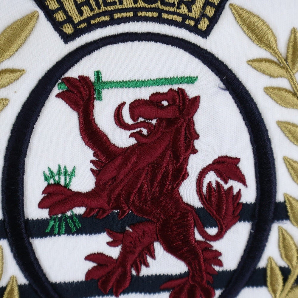 TOMMY HILFIGER(トミーヒルフィガー) エンブレムロゴ刺繍 ボーダー コットン 長袖Tシャツ カットソー ホワイト/ネイビー RE00502