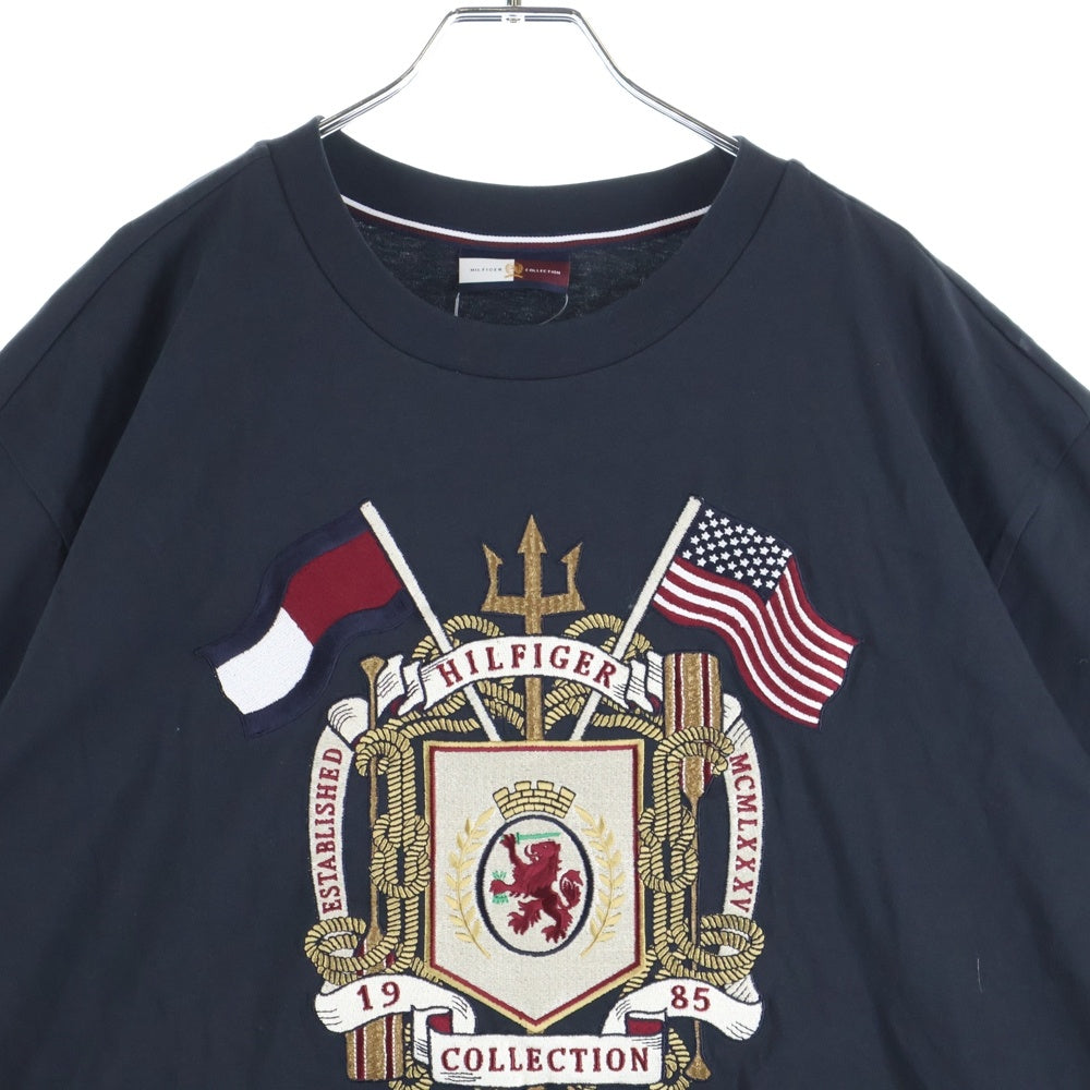 TOMMY HILFIGER(トミーヒルフィガー) エンブレムロゴ刺繍 クルーネック コットン 半袖Tシャツ カットソー ネイビー RE00509