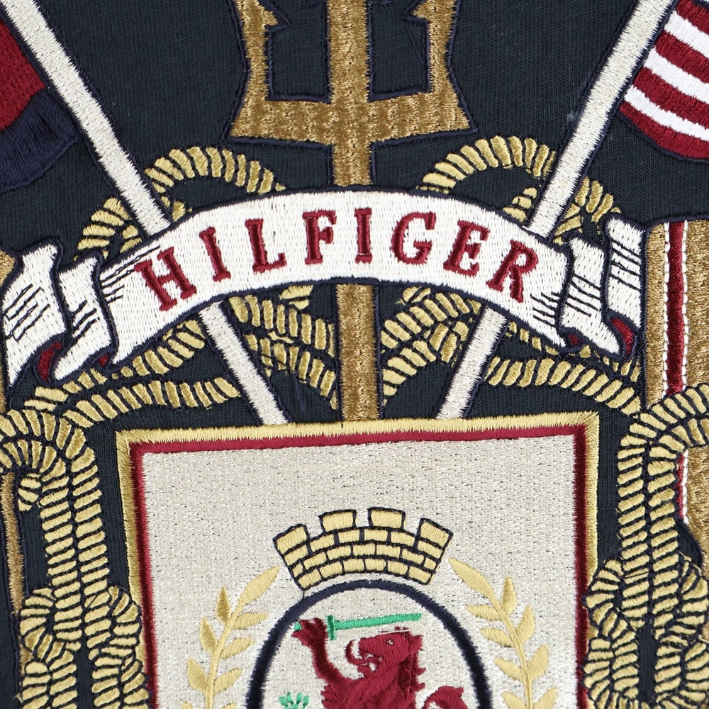 TOMMY HILFIGER(トミーヒルフィガー) エンブレムロゴ刺繍 クルーネック コットン 半袖Tシャツ カットソー ネイビー RE00509