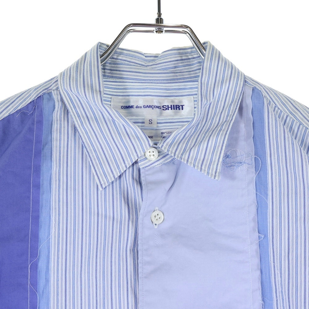 COMME des GARCONS SHIRT(コムデギャルソンシャツ) 90S パッチワーク ストライプ 長袖 シャツ ブルー