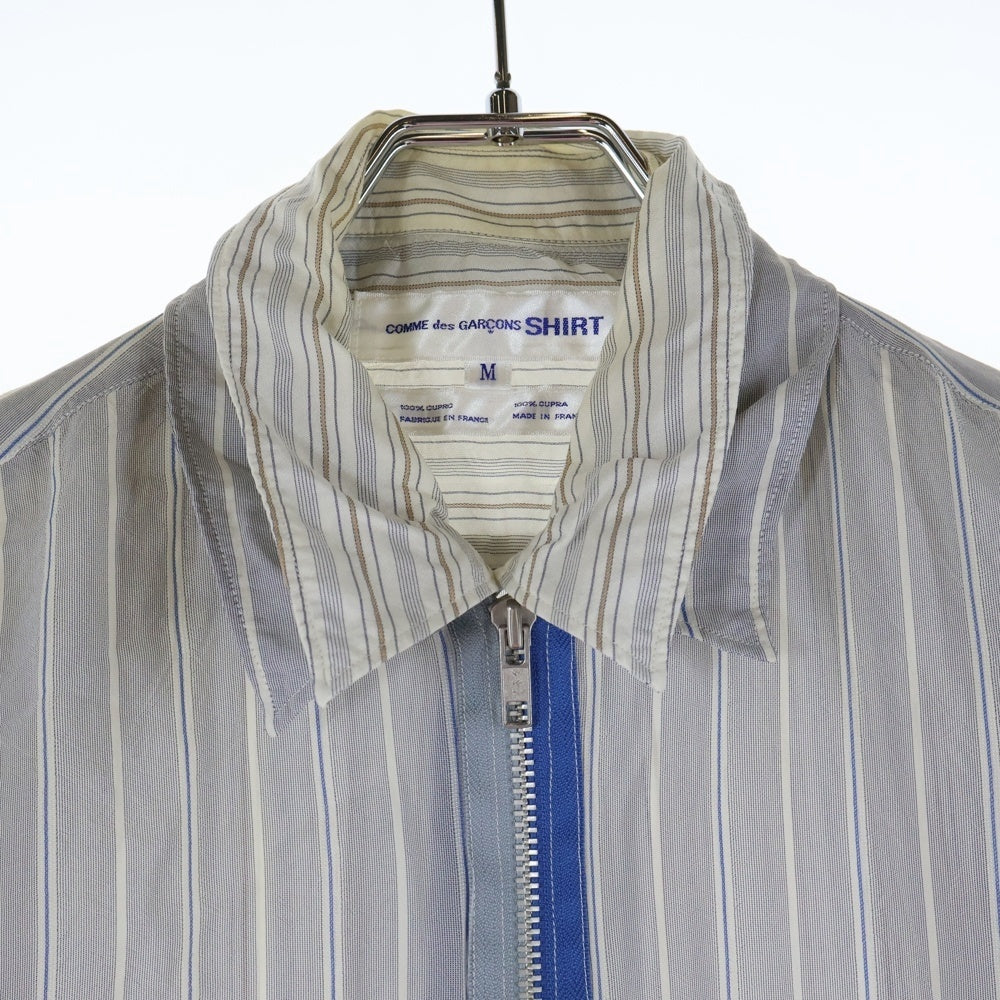 COMME des GARCONS SHIRT(コムデギャルソンシャツ) 00SS レイヤードデザイン ストライプ ジップアップ 半袖 シャツ グレー S08127X