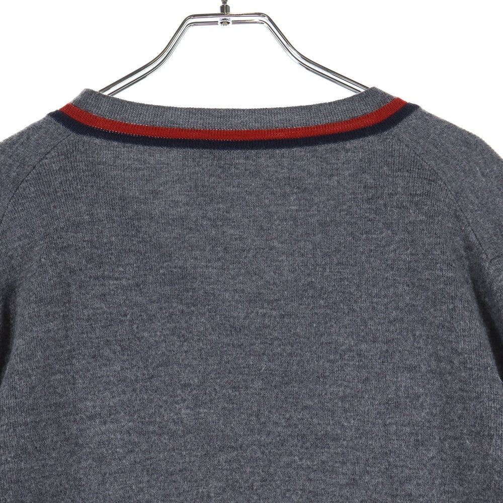 GUCCI(グッチ) ラインデザイン Vネック ニットセーター グレー