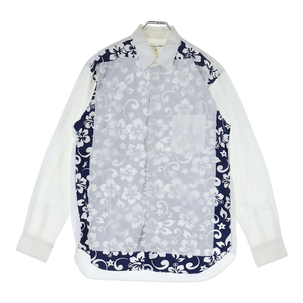 COMME des GARCONS SHIRT(コムデギャルソンシャツ) 11SS フラワー 切替 長袖 シャツ ホワイト/ブルー S19063