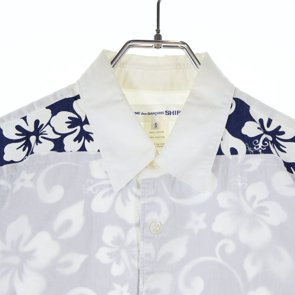 COMME des GARCONS SHIRT(コムデギャルソンシャツ) 11SS フラワー 切替 長袖 シャツ ホワイト/ブルー S19063