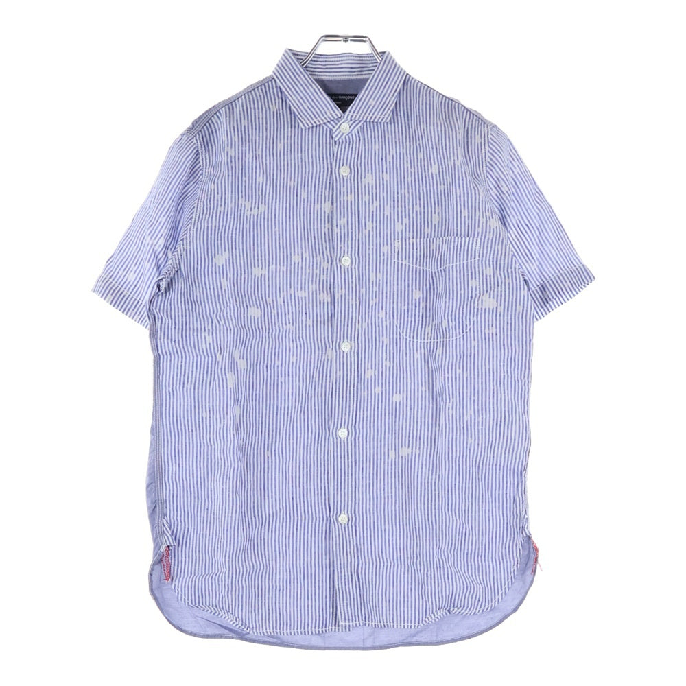 COMME des GARCONS HOMME(コムデギャルソンオム) 13SS AD2012 ブリーチ デザイン ストライプ 半袖 シャツ ブルー HK-B044