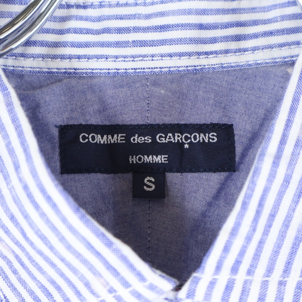 COMME des GARCONS HOMME(コムデギャルソンオム) 13SS AD2012 ブリーチ デザイン ストライプ 半袖 シャツ ブルー HK-B044