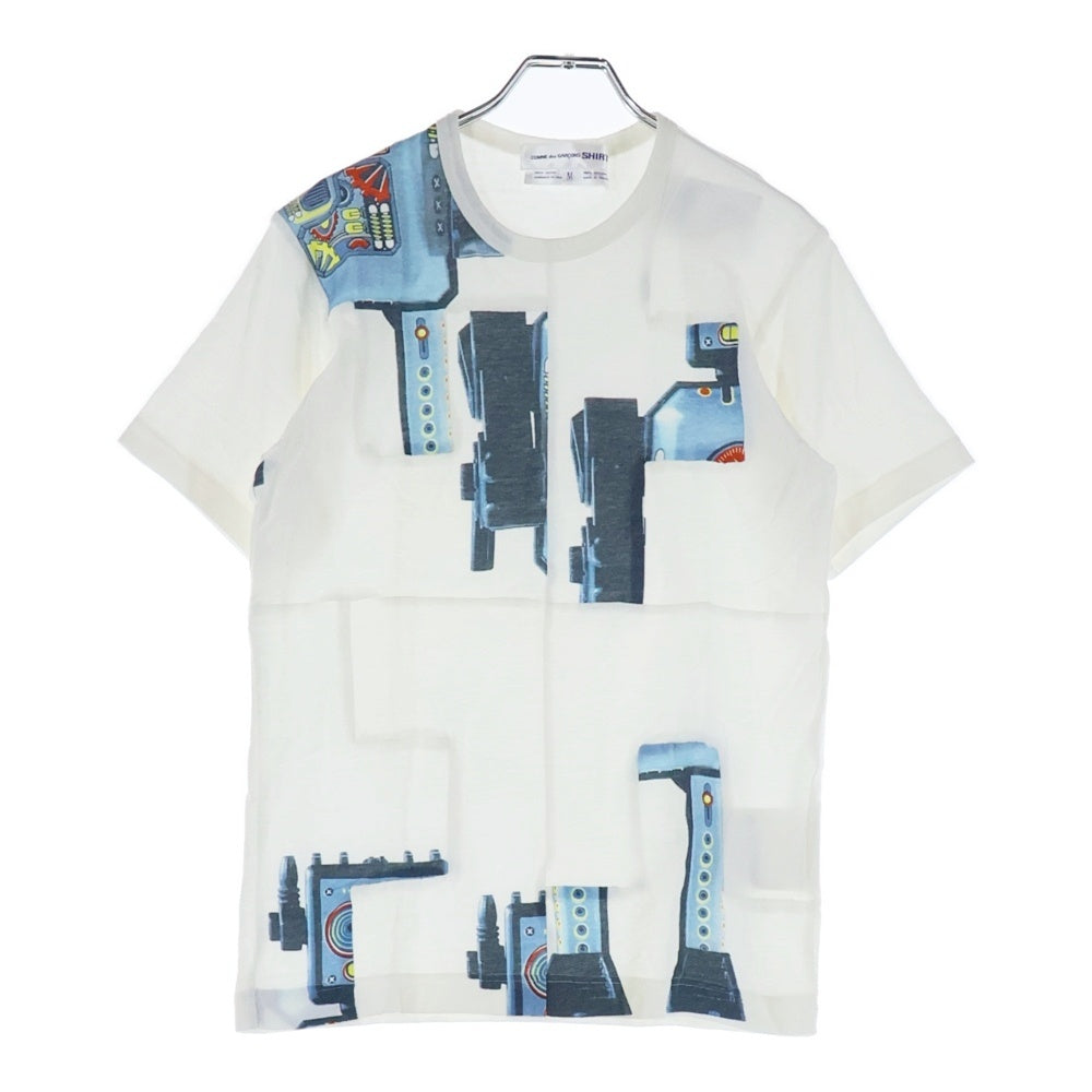 COMME des GARCONS SHIRT(コムデギャルソンシャツ) 00SS 裁断デザイン ロボプリントTシャツ 半袖カットソー ホワイト S08210