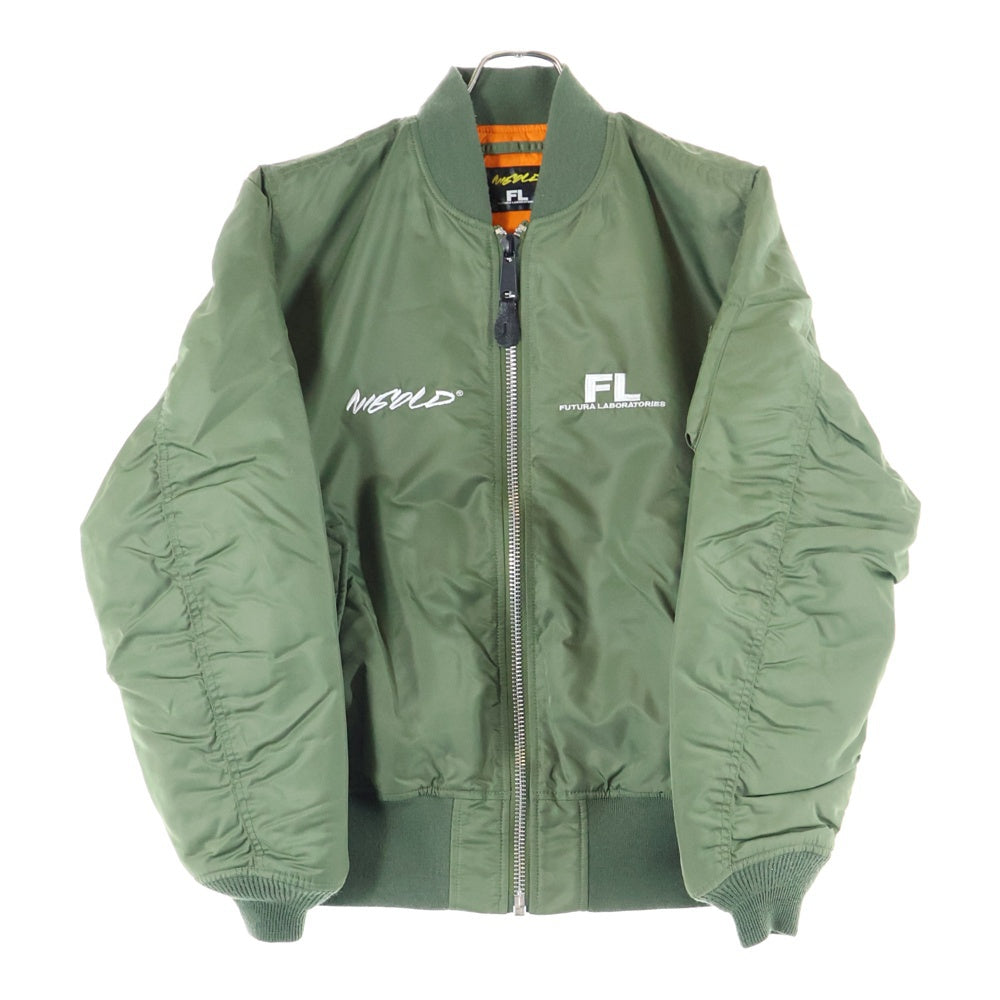 FUTURA LABORATORIES(フューチュラ・ラボラトリーズ) ×NIGOLD MA-1 JACKET ニゴールド フロントロゴエンブロイダリー マルチポケット ジップアップ フライジャケット エムエーワン グリーン