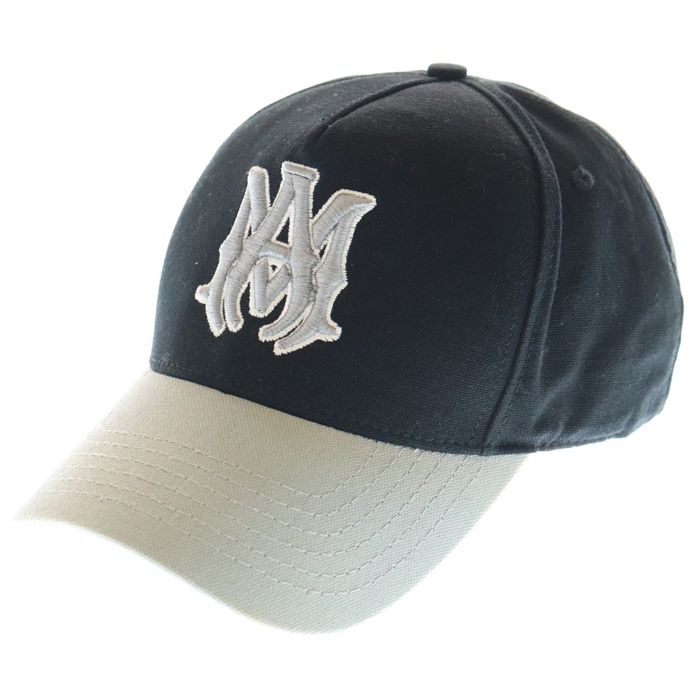 AMIRI(アミリ) ロゴエンブロイダリー シックスパネル スナップバックキャップ 帽子 ブラック/グレー