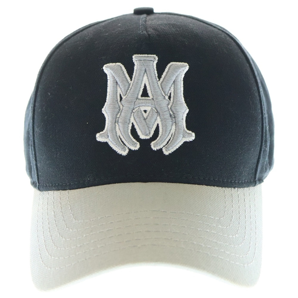 AMIRI(アミリ) ロゴエンブロイダリー シックスパネル スナップバックキャップ 帽子 ブラック/グレー