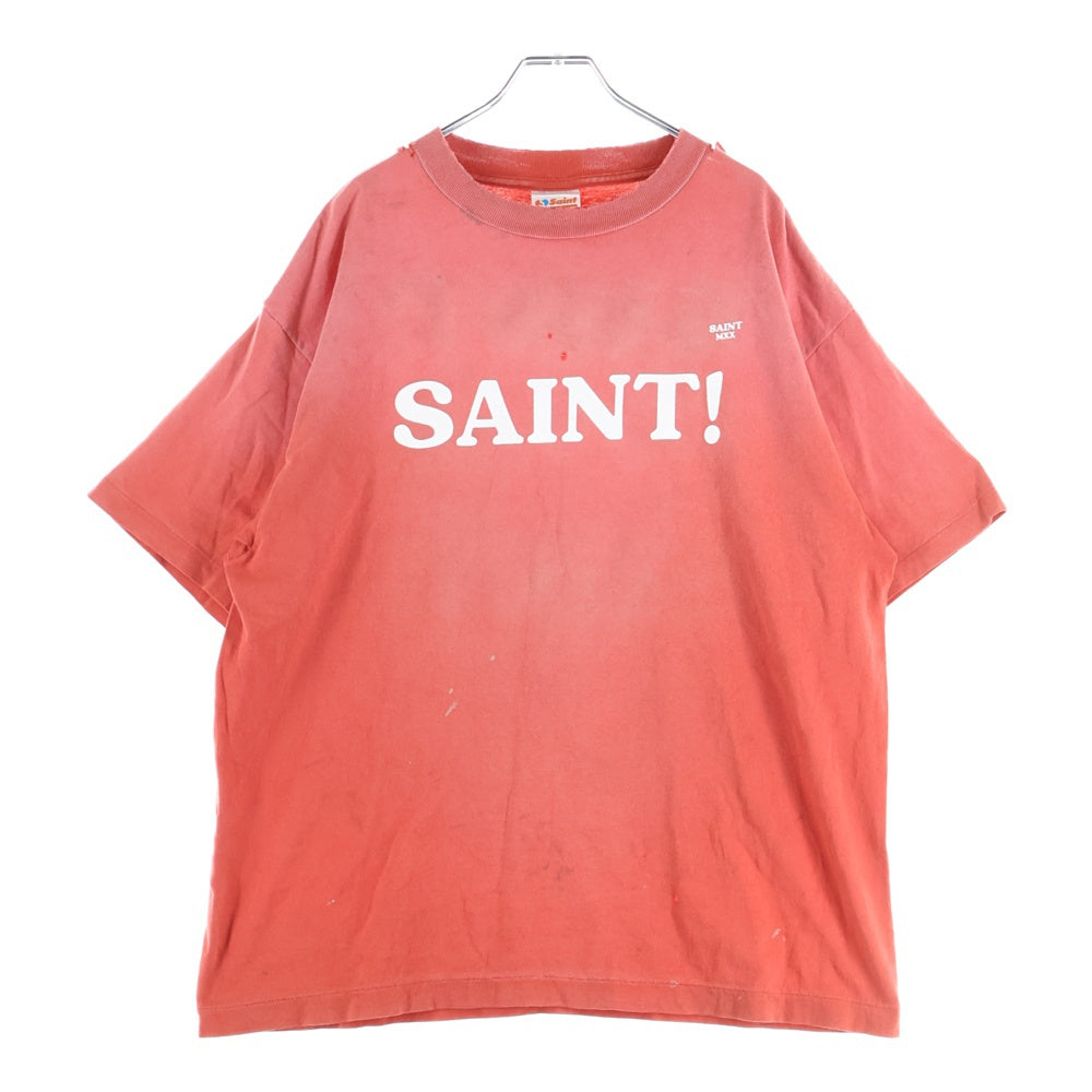 SAINT MICHAEL(セントマイケル) 25SS S/S TEE SAINT/RED ロゴプリント ヴィンテージ加工 Tシャツ 半袖カットソー レッド SM-HR8-0000-027