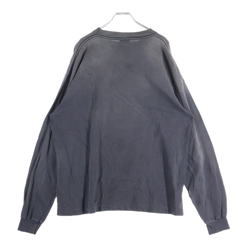 SAINT MICHAEL(セントマイケル) 25SS LS TEE SAINT ロゴプリント ヴィンテージ加工 Tシャツ 長袖カットソー ブラック SM-HR8-0000-032