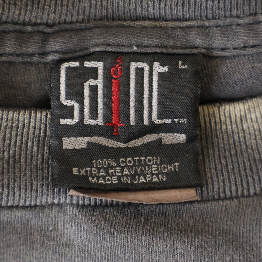 SAINT MICHAEL(セントマイケル) 25SS LS TEE SAINT ロゴプリント ヴィンテージ加工 Tシャツ 長袖カットソー ブラック SM-HR8-0000-032