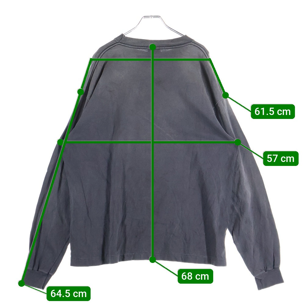 SAINT MICHAEL(セントマイケル) 25SS LS TEE SAINT ロゴプリント ヴィンテージ加工 Tシャツ 長袖カットソー ブラック SM-HR8-0000-032