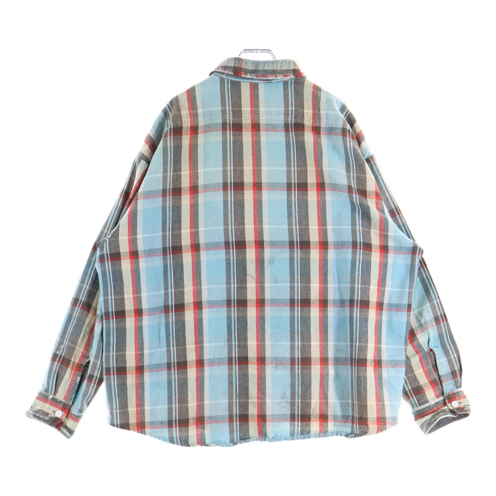 SAINT MICHAEL(セントマイケル) 25SS FLANNEL SHIRT CHECK BLUE チェック柄 ヴィンテージ加工 コットン フランネル長袖シャツ ブルー SM-HR8-0000-040